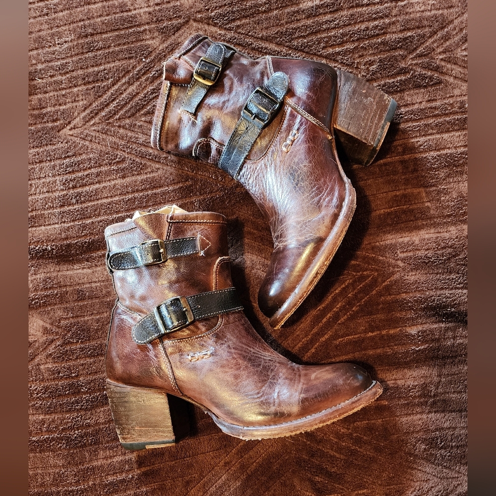 Bed Stu Cobbler Series Brown Boots Buckle Zip